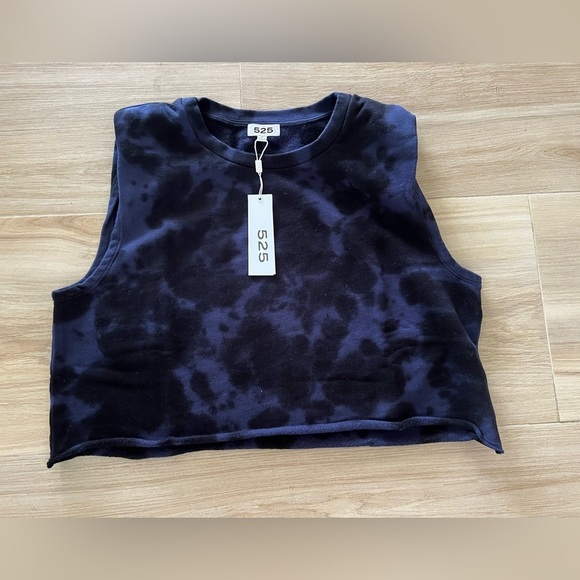 Revolve 525 America Blue Black Tie Dye Crop Muscle Sweatshirt Tank size Medium - Picture 2 of 4